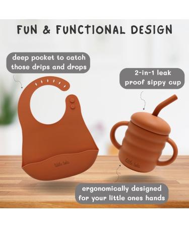 Little Tots 8 Piece Baby Weaning Set | Silicone Suction Plate, Bowl, Bib, Sippy Cup, Straw, Toddler Spoon & Fork, Cutlery | Apricot Orange - Buy Online on GoSupps.com