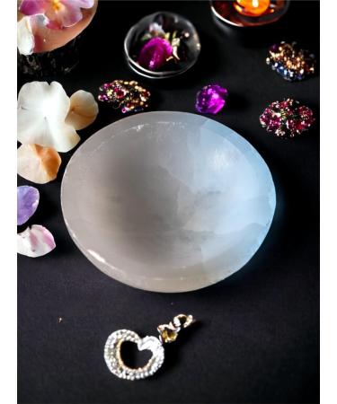 Selenite Round Cleansing Bowl - Handmade Natural Spirit Healing Plate for Meditation & Jewelry Storage (10cm) - Buy Online on GoSupps.com