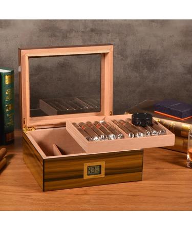 Cigar Humidor with Humidifier and Hygrometer Double Layer Glass Top Cigar Box Hold 30-50 Cigars Cedar Wood Case Gift for Men - Buy Online on GoSupps.com