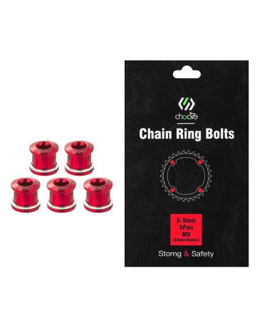 Chooee Double Chainring Bolts, CNC M8 Chain Ring Bolts Set M8 Steel/Red