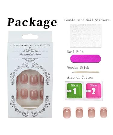 French Square Press on Fake Nails - 24Pcs Pink Gradient Full Cover Short Acrylic False Nails for Women and Girls - Buy Online on GoSupps.com