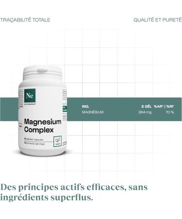 Nutrielement - Magnesium Complex - 60 Capsules - L-Pidolate + Magnesium Citrate + Magnesium Bisclycinate - Dietary Supplement Fatigue Nervous System Energy - High Bioavailability - Buy Online on GoSupps.com