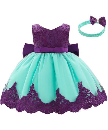 FYMNSI Baby Girl Baptism Christening Dress with Floral Embroidery and Headband | Formal Party Pageant Wedding Bridesmaid Tutu Princess Gown for 6-24 Months (9-12 Months, Green/Purple) - Buy Online on GoSupps.com
