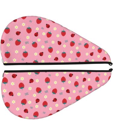 Hair Towel Wrap for Quick Drying | Cute Strawberry & Ladybugs Design | Towel Turban with Button for Effortless Hair Care - Buy Online on GoSupps.com