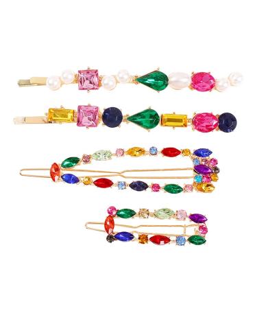 YAZILIND 4Pcs Hair Clip Sets Female Fashion Geometric Color Rhinestone Hair Accessories