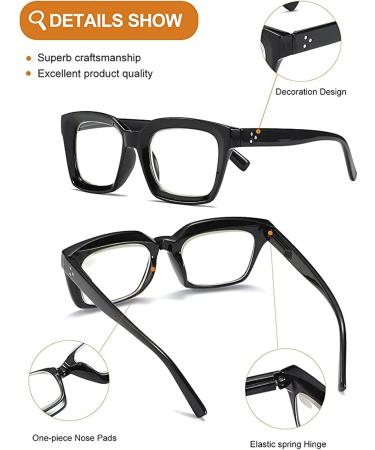 Hubeye Retro Oversized Square Frame Reading Glasses 2 Pairs - Blue Light Blocking Computer Reader for Women Men (Black) +2.25 Dioptres - Buy Online on GoSupps.com