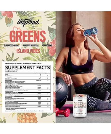 Inspired Nutraceuticals Greens Flavored Superfood Powder with Adaptogens Probiotics Spirulina Chlorella & Mushrooms (Island Vibes (Pineapple Punch) 30 Servings) - Buy Online on GoSupps.com