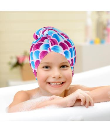 WAWSAM 2 Pack Girls Unicorn Hair Drying Towels - Quick Dry Twisty Towels (Pink+Purple Mermaid) - Buy Online on GoSupps.com