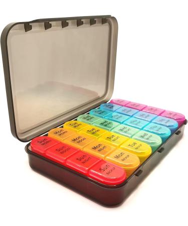 Weekly Pill Box Organizer - 4x Daily Large 28 Compartment Case for Medications Vitamins & Supplements - International Shipping - Buy Online on GoSupps.com