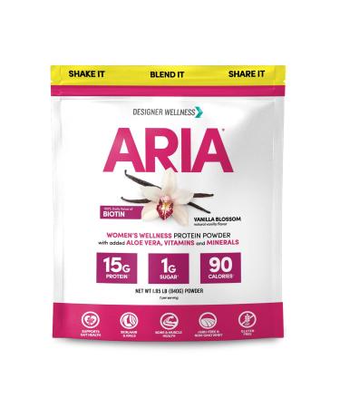 Designer Wellness, Aria, Women's Wellness Low Calorie Protein Powder with Biotin, Vitamin C and Organic Aloe, Vanilla, 1.85 Pound Vanilla Blossom 1.85 Pound (Pack of 1)