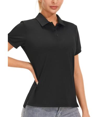 PERSIT Women's Golf Polo Shirts UPF 50+ Tennis Athletic T-Shirts Collared Casual Work Tops Dry Fit Soft Cooling Shirt Large Black