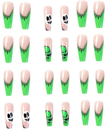 Halloween Press On Nails Medium Horror Ghost and Skull Halloween Fake Nails 24Pcs Coffin French Tip False Nails with Gel Glue Halloween Press On Nails - Buy Online on GoSupps.com