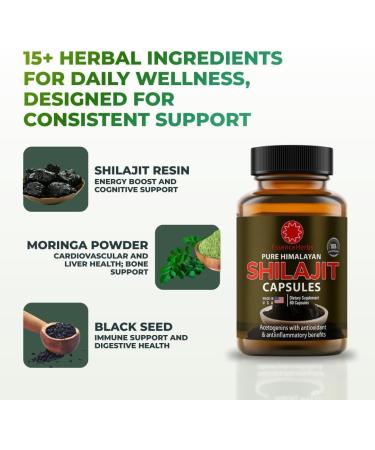 Essence Herbs Shilajit Capsules for Men & Women Pure Himalayan Shilajit with Ashwagandha Tongkat Ali & Black Seed Supports Energy & Gut Balance Non-GMO Vegan 60 Capsules - Buy Online on GoSupps.com
