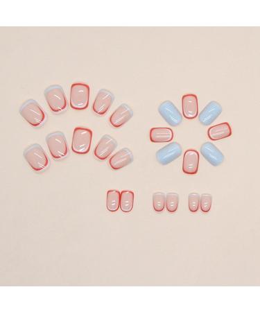 Shop Mrcuvaryas Press On Nails - Square Bunt French Fake Nails Full Cover 24 Colorful Acrylic Sets with Nail Glue for Women - Buy Online on GoSupps.com