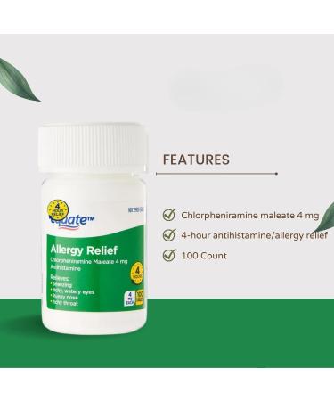 Equate Allergy Relief Medicine Chlorpheniramine Maleate 4 mg Tablets 2-Pack 200 Count 1 Pack of 2 - Buy Online on GoSupps.com