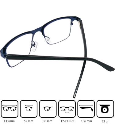 Blue Light Blocking Reading Glasses with Stainless Steel Frame - 2.5 Dioptres - Buy Online on GoSupps.com