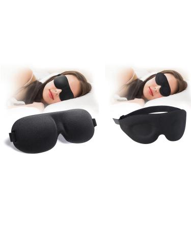 Ultralight Sleep Mask for Side and Back Sleeper + Super Soft Relaxing Eye Mask for Sleeping Padded with Memory Foam 100% Light Blocking Blindfold (2 Pack Black)