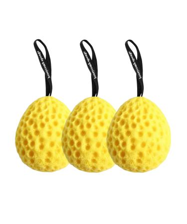 3 PCS ponges de Bain pour Corps ponge de Bain Exfoliante de Nid d'abeille ponges de Douche avec Corde ponge de Nettoyage de Corps Douce ponge de Massage Corporel pour Adultes Enfants (Jaune)