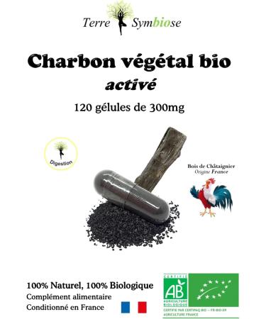 Organic Activated Vegetable Charcoal - Active - 120 Capsules of 330mg - French Chestnut Wood - Buy Online on GoSupps.com
