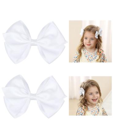 2 PCS - 4 Inch Satin Bow for Little Girl (White)