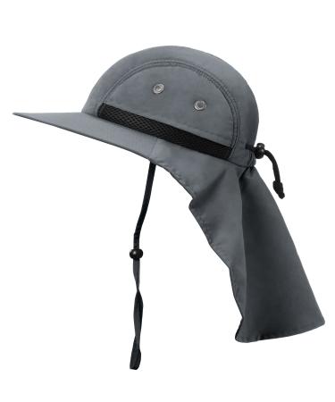 Tirrinia Wide Brim Sun Hat with Neck Flap, UPF 50+ Hiking Safari Fishing Caps for Men and Women # Dark Grey