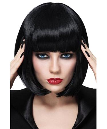 Bopocoko Black Bob Wigs for Women, 12'' Short Black Hair Wig with Bangs, Natural Fashion Synthetic Wig, Cute Colored Wigs for Daily Party Halloween BU027BK