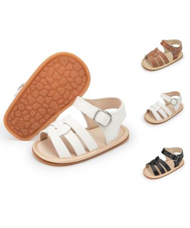 Sonsage Infant Baby Girls Boys Summer Sandals Newborn Bowknot Crib Sandal Outdoor Beach Toddler Pu Leather Soft Rubber Sole Dress Flats First Walker Shoes 12-18 Months B01 White