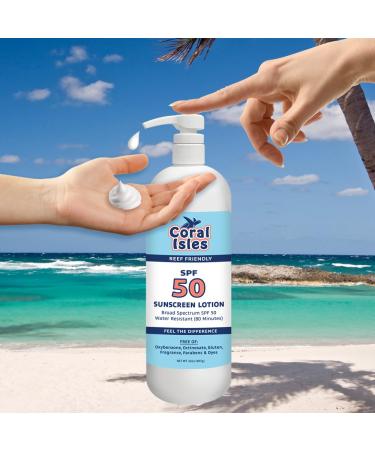 Coral Isles by Rocky Mountain Sunscreen | SPF 50 Lotion | Broad Spectrum UVA/UVB Protection | Hawaii Reef-Safe Act Compliant | Oxybenzone & Octinoxate Free | Water Resistant 80 Min. | 32 Fl Oz SPF 50 Lotion 32 Fl Oz (Pack o  - Buy Online on GoSupps.com