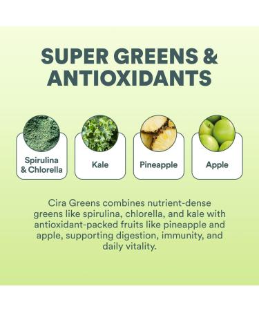 Cira Daily Greens - Naturally Sweetened Organic Spirulina Superfood Powder with Premium Antioxidant-Rich Ingredients for Debloating Digestion & Energy - Pineapple Coconut 30 Servings - Buy Online on GoSupps.com