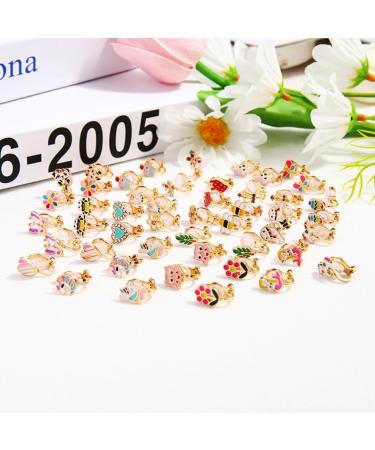 24-Pair Cute Animal, Flower, Heart & Fruit Earrings Set - Non-Perforated Ears - Buy Online on GoSupps.com