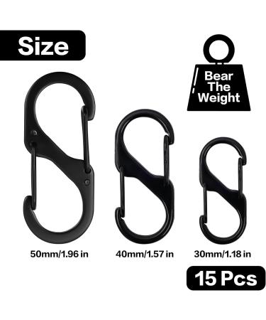 15 Pack Mini S Carabiner Hooks - Metal Double Carabiners for Outdoor Camping & Hiking - 50mm/40mm/30mm - Black - Buy Online on GoSupps.com