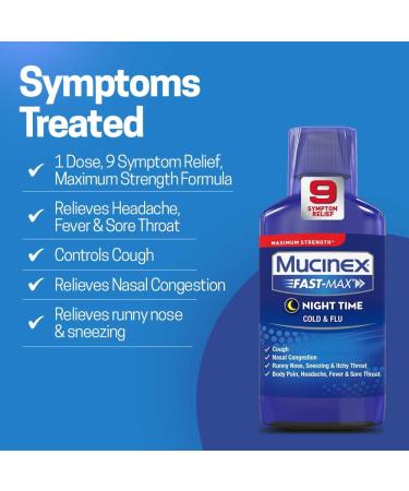 Mucinex Fast-Max Adult Nighttime Cold and Flu Liquid - 6 Ounce - Buy Online on GoSupps.com