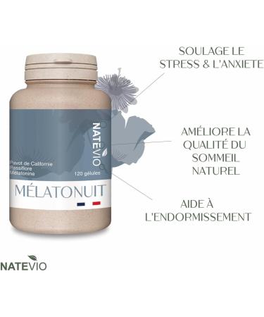Melatonuit - Pill Box of 120 Capsules - Melatonin - Passionflower - California Poppy - Sleep Aid - 100% Natural - No Addiction - Made in France Natevio - Buy Online on GoSupps.com