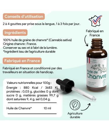 Hemp oil | 100% hemp seeds | Hemp oil | High quality and efficacy | Packaged in France - Buy Online on GoSupps.com