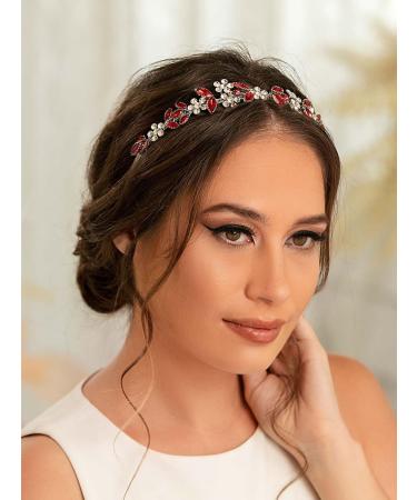 IYOU Crystal Bridal Headband Sparkly Rhinestone Wedding Hair Bands Crown Flower Headpiece Tiara Prom Party Hair Accessories for Brides and Bridesmaid Red - Buy Online on GoSupps.com