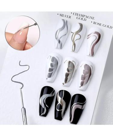Liner Nail Gel Polish Set - Gold & Silver Chrome Gel Nail Polish Liner Metallic Effect - Metallic Painting Gel Liner Nail Art 3D Mirror - French Manicure Nail Polish - UV Liner Nail Gel gold and silver - Buy Online on GoSupps.com