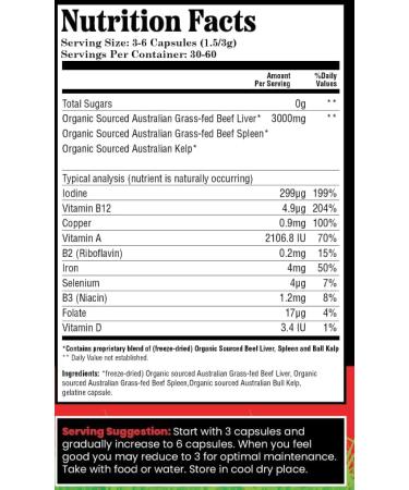 GRASSLAND NUTRITION 100% Organic Australian: Iron Support Beef Organ Blend and Spleen - High in Iron B12 Iodine (180 Capsules) - Buy Online on GoSupps.com