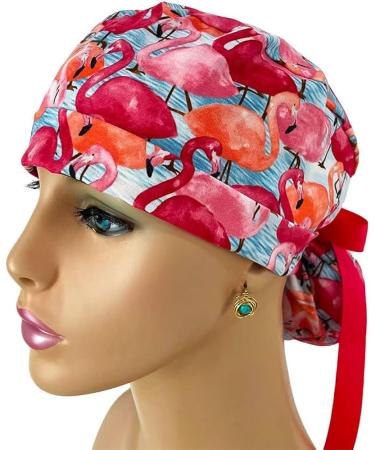 Watercolor Flamingo Scrub Cap | Bouffant Surgical Hat for Men & Women - Turn Up Ponytail Design. Perfect for Doctors, Nurses, and Healthcare Professionals - Buy Online on GoSupps.com