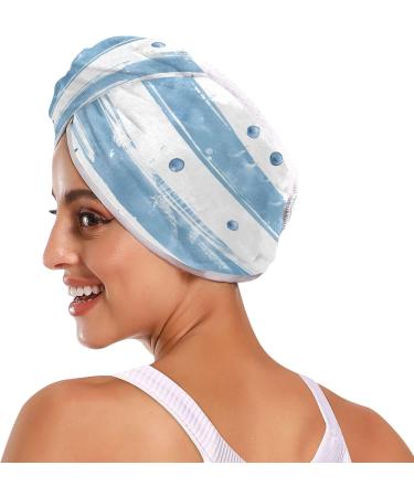 Super Absorbent Whale Striped Hair Towel 2 Pack - Quick Dry Hair Turbans for Women & Girls - Light Blue & White - Buy Online on GoSupps.com