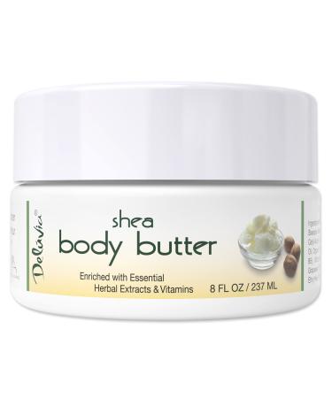 Deluvia Shea Body Butter - Raw Fair Trade Shea Butter, Organic Rose Hip Oil, Organic Lavender, Organic Jojoba Oil, Cocoa Butter & Dead Sea Minerals. Intense Moisturizing Body Cream.