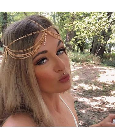 Catery Gold Hair Chain Jewelry - Boho Headpiece with Rhinestones for Women and Girls - Buy Online on GoSupps.com