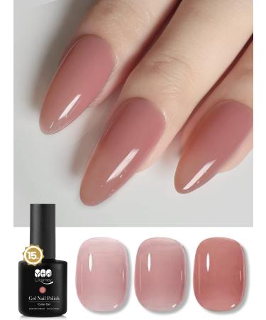 YTD Likomey Nude Gel Nail Polish,15ml Rose Pink Translucent French Jelly Skin Tone UV Nail Gel Polish Varnish Clear Rose Pink