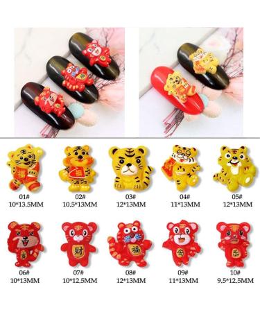Red Nail Charm DIY Nail Art Lucky Money Bag 3D Nail Art Accessories Year Nail Jewelry Manicure Decor Tiger Year(03#) - Buy Online on GoSupps.com