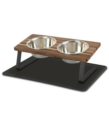 Aivituvin Elevated Dog Bowls,Small Dog 15Tilted Raised Food Feeding Dishes, Walnut Wood Water Stand Feeder Set for Cats and Puppy, Dog Bowl Stand with Anti Slip Mat