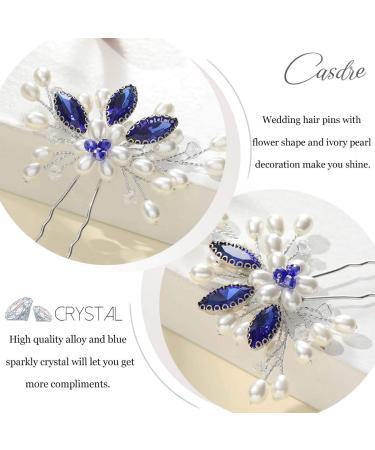 Casdre Pearl Bride Wedding Hair Pins - Silver Blue Crystal Bridal Accessories for Women (Pack of 2) - Buy Online on GoSupps.com