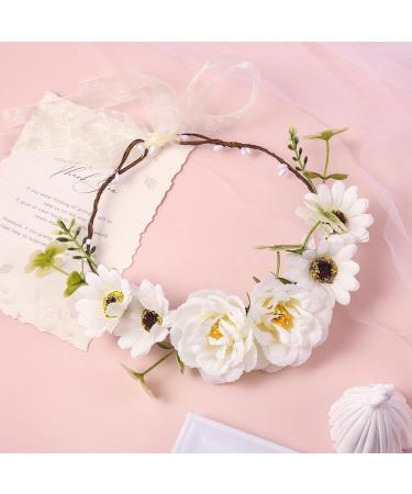 IYOU Wedding Flower Headband Wreath White Floral Crowns Garland Daisy Birthday Bride Bridesmaid Hair Accessories for Women and Girls - Buy Online on GoSupps.com