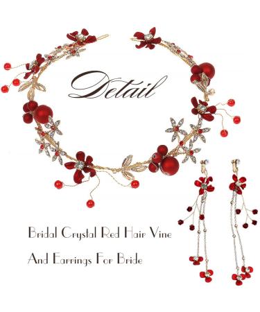 Drokit Red Flower Tiara Bridal Headpiece and Earrings Set - Wedding Hair Jewelry and Accessories - Buy Online on GoSupps.com