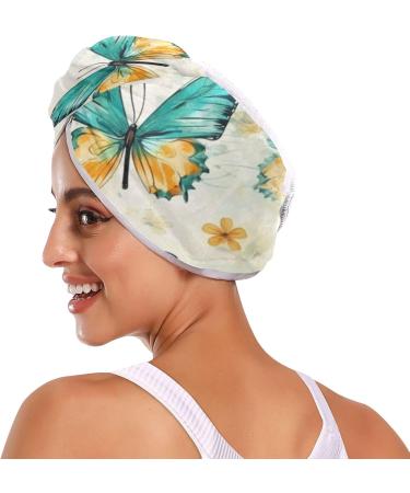 Summer Teal Gold Butterflies Hair Towel Set - 2 Pack Super Absorbent Quick Dry Hair Turbans for Women & Girls - Buy Online on GoSupps.com