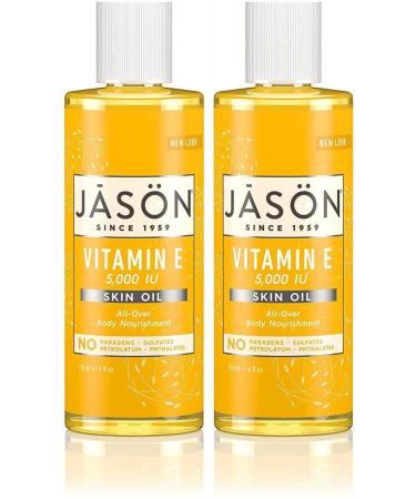 Jason Naturals Vitamin E 5000 IU Skin Oil (Pack of 2) with Sunflower Oil, Safflower, Rice, Avocado, Sweet Almond, Apricot and Wheat, 4 oz. Each
