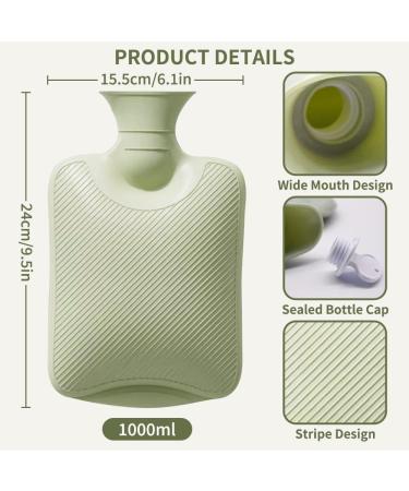 1L Hot Water Bottle with Soft Cover - 1000ml Hot Water Bag for Pain Relief - Light Green - Buy Online on GoSupps.com
